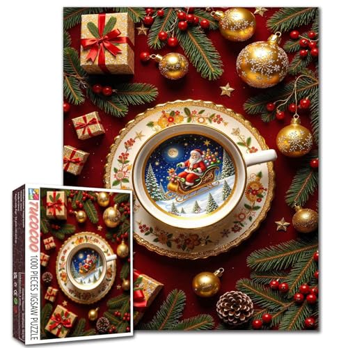 Weihnachtspuzzle für Erwachsene, Weihnachtsmann, Latte, 1000 Teile, Wintergetränke, Puzzle, Weihnachten, Winter, Schnee, Urlaub, Kunst, Entspannung, Unterhaltung, Aktivität, Wanddekoration, 19,7 x von Walarky