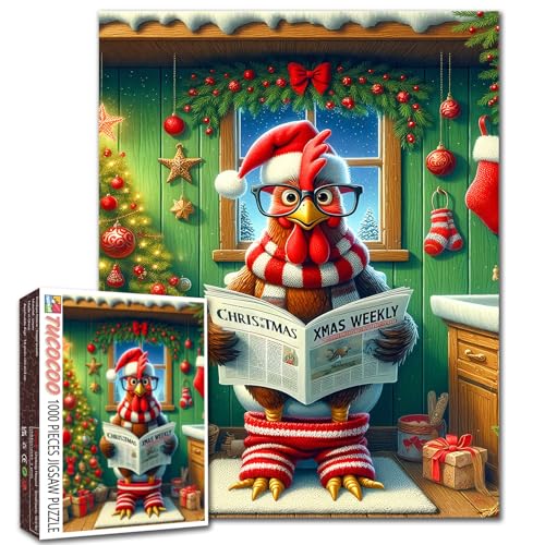 Weihnachtspuzzle mit Hahn, für Erwachsene, 1000 Teile, niedliches Huhn, Tier, Zeitung, Kunst-Puzzle, 50,8 x 68,9 cm, bunt, DIY, Basteln, Weihnachts-Puzzles für Heimdekoration, perfekt für Spielabende Weihnachtspuzzle mit Hahn, für Erwachsene, 1000 Teile, niedliches Huhn, Tier, Zeitung, Kunst-Puzzle, 50,8 x 68,9 cm, bunt, DIY, Basteln, Weihnachts-Puzzles für Heimdekoration, perfekt für Spielabende von Walarky