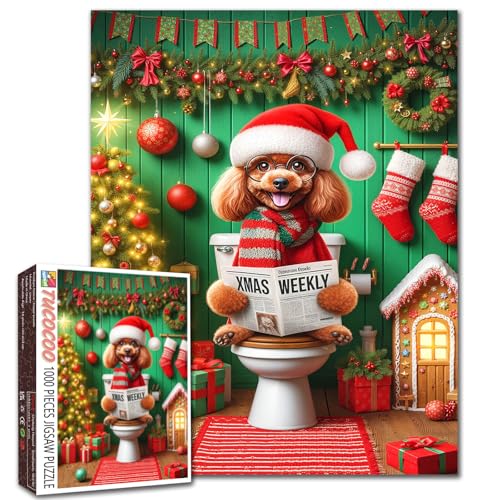 Weihnachtspuzzle mit niedlichem Welpen-Motiv für Erwachsene, 1000 Teile, lustiges Hunde-Tier-Zeitungs-Kunst-Puzzle, 50,8 x 68,9 cm, bunt, DIY, Basteln, Weihnachts-Puzzles für Heimdekoration, perfekt von Walarky