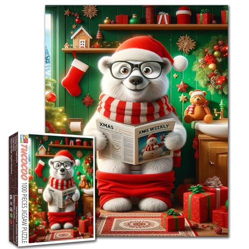 Weihnachtspuzzle mit süßem Eisbär, 1000 Teile, für Erwachsene, lustiges Tier auf Toilette, Puzzle, Weihnachtsdekoration mit abstrakter moderner Kunst, bunt, DIY-Bastelpuzzles für Familie Weihnachtspuzzle mit süßem Eisbär, 1000 Teile, für Erwachsene, lustiges Tier auf Toilette, Puzzle, Weihnachtsdekoration mit abstrakter moderner Kunst, bunt, DIY-Bastelpuzzles für Familie von Walarky