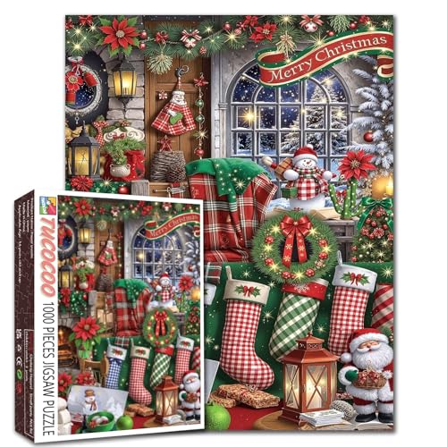 Weihnachtsstrümpfe, Puzzle, 1000 Teile für Erwachsene, Weihnachtsdekoration, Puzzles für anspruchsvolle Familienaktivitäten, Spiele, DIY-Handarbeit, einfaches Puzzle, Wanddekoration, einzigartige von Walarky