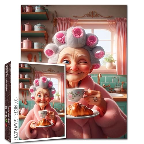 Winking Oma Frühstückspuzzle für Erwachsene, 1000 Teile Lustiges und Herausforderndes Cartoon-Puzzle mit Tee, Croissant, gemütliche Küchenszene, DIY Handwerk Puzzles Heimdekoration Geschenk Familie Winking Oma Frühstückspuzzle für Erwachsene, 1000 Teile Lustiges und Herausforderndes Cartoon-Puzzle mit Tee, Croissant, gemütliche Küchenszene, DIY Handwerk Puzzles Heimdekoration Geschenk Familie von Walarky