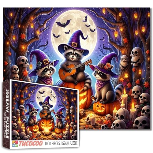 Witch Raccoons Play Guitar Puzzles for Adults 1000 Pieces Halloween Raccoon Art Jigsaw Puzzles Pumpkins Jigsaw Puzzle for Challenging Family Activity Game DIY Craft Puzzle Home Decor Handmade Gifts von Walarky