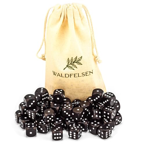 6, 12, 20, 30 oder 50 hochqualitative Holzwürfel aus echtem Buchenholz von Waldfelsen® Augenwürfel Spielwürfel aus Holz in 16 mm Standardwürfel mit Stoffbeutel Würfelset (Schwarz, 50 Stück) von Waldfelsen
