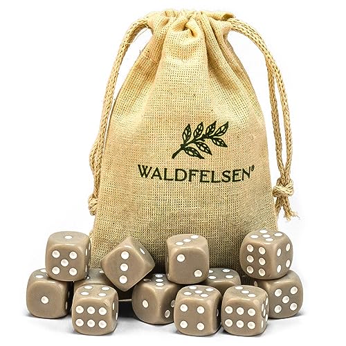 Waldfelsen 6, 12, 20, 30 oder 50 hochqualitative Würfel Standardgröße 16 mm Acrylwürfel Knobel Spielwürfel Dice 6-seitig sechsseitig Spielzubehör Set mit Stoffbeutel (Grau, 12 Stück) von Waldfelsen