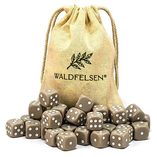 6, 12, 20, 30 oder 50 hochqualitative Würfel von Waldfelsen® Standardgröße 16 mm Acrylwürfel Knobel Spielwürfel Dice 6-seitig sechsseitig Spielzubehör Set mit Stoffbeutel (Grau, 30 Stück) von Waldfelsen