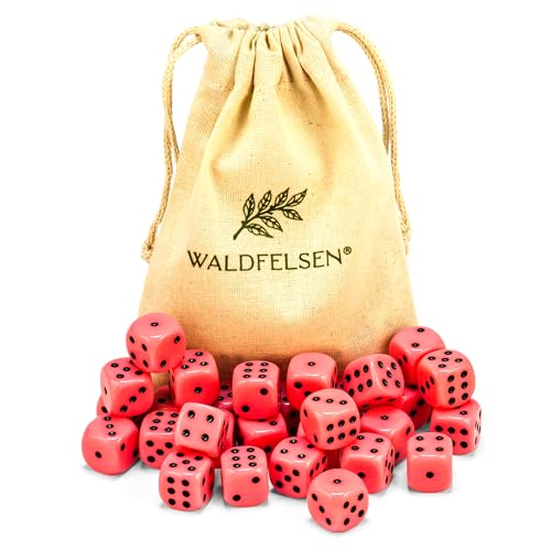6, 12, 20, 30 oder 50 hochqualitative Würfel von Waldfelsen® Standardgröße 16 mm Acrylwürfel Knobel Spielwürfel Dice 6-seitig sechsseitig Spielzubehör Set mit Stoffbeutel (Rosa, 30 Stück) von Waldfelsen