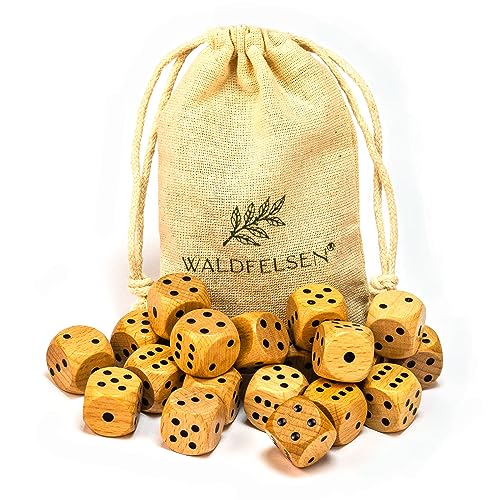 Waldfelsen 6, 12, 20, 30 oder 50 hochqualitative Holzwürfel aus echtem Buchenholz Augenwürfel Spielwürfel aus Holz in 16 mm Standardwürfel mit Stoffbeutel Würfelset (Blanko, 20 Stück) von Waldfelsen