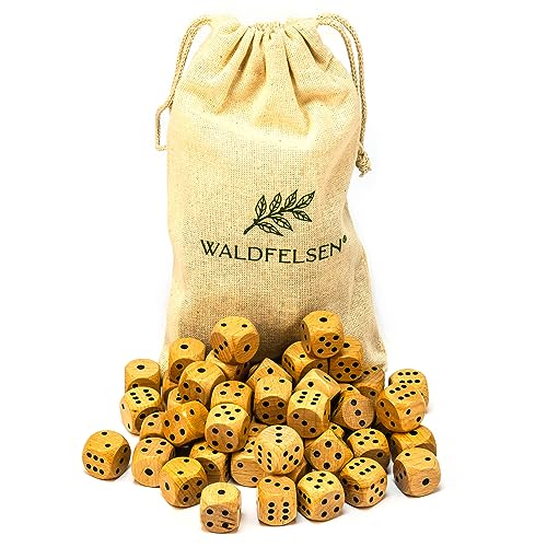 Waldfelsen 6, 12, 20, 30 oder 50 hochqualitative Holzwürfel aus echtem Buchenholz Augenwürfel Spielwürfel aus Holz in 16 mm Standardwürfel mit Stoffbeutel Würfelset (Blanko, 50 Stück) von Waldfelsen
