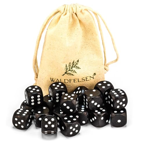 6, 12, 20, 30 oder 50 hochqualitative Holzwürfel aus echtem Buchenholz von Waldfelsen® Augenwürfel Spielwürfel aus Holz in 16 mm Standardwürfel mit Stoffbeutel Würfelset (Schwarz, 20 Stück) von Waldfelsen