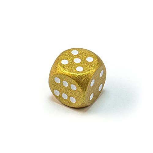 Waldfelsen Einzelne Bunte Holzwürfel Augenwürfel aus Holz in 20 frei konfigurierbar | Spielmaterial Zubehör Würfel 16 mm W6 D6 Standardgröße Knobel Dice 6-seitig (Gold-weiß) von Waldfelsen