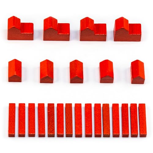 Waldfelsen® Hozfiguren: 4 Städte, 5 Siedlungen und 15 Straßen geeignet für Die Siedler (Farbe: Rot) von Waldfelsen