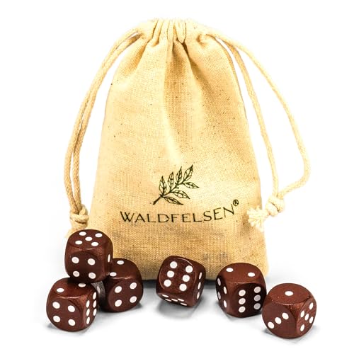 Waldfelsen 6, 12, 20, 30 oder 50 hochqualitative Holzwürfel aus echtem Buchenholz Augenwürfel Spielwürfel aus Holz in 16 mm Standardwürfel mit Stoffbeutel Würfelset (Braun, 6 Stück) von Waldfelsen