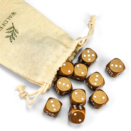 Waldfelsen 6, 12, 20, 30 oder 50 hochqualitative Holzwürfel aus echtem Buchenholz Augenwürfel Spielwürfel aus Holz in 16 mm Standardwürfel mit Stoffbeutel Würfelset (Bronze, 12 Stück) von Waldfelsen