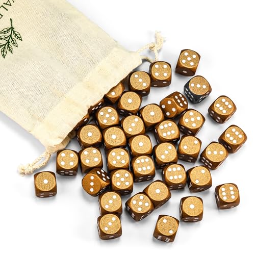 Waldfelsen 6, 12, 20, 30 oder 50 hochqualitative Holzwürfel aus echtem Buchenholz Augenwürfel Spielwürfel aus Holz in 16 mm Standardwürfel mit Stoffbeutel Würfelset (Bronze, 50 Stück) von Waldfelsen