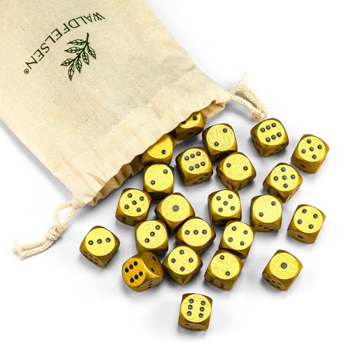 Waldfelsen 6, 12, 20, 30 oder 50 hochqualitative Holzwürfel aus echtem Buchenholz Augenwürfel Spielwürfel aus Holz in 16 mm Standardwürfel mit Stoffbeutel Würfelset (Gold, 30 Stück) von Waldfelsen