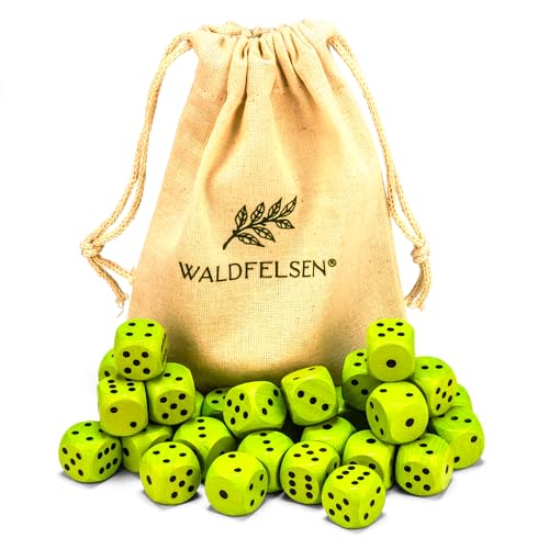 Waldfelsen 6, 12, 20, 30 oder 50 hochqualitative Holzwürfel aus echtem Buchenholz Augenwürfel Spielwürfel aus Holz in 16 mm Standardwürfel mit Stoffbeutel Würfelset (Grasgrün, 30 Stück) von Waldfelsen
