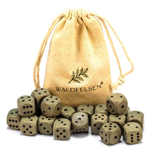 Waldfelsen 6, 12, 20, 30 oder 50 hochqualitative Holzwürfel aus echtem Buchenholz Augenwürfel Spielwürfel aus Holz in 16 mm Standardwürfel mit Stoffbeutel Würfelset (Grau, 20 Stück) von Waldfelsen