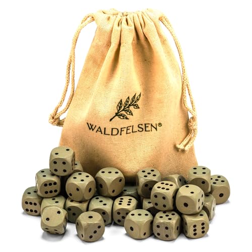 Waldfelsen 6, 12, 20, 30 oder 50 hochqualitative Holzwürfel aus echtem Buchenholz Augenwürfel Spielwürfel aus Holz in 16 mm Standardwürfel mit Stoffbeutel Würfelset (Grau, 30 Stück) von Waldfelsen