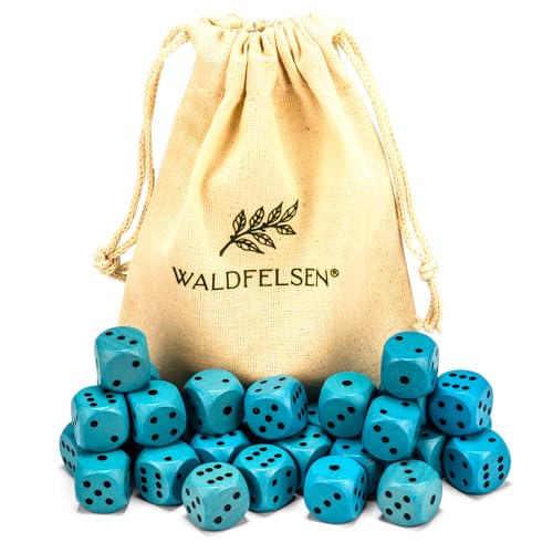 Waldfelsen 6, 12, 20, 30 oder 50 hochqualitative Holzwürfel aus echtem Buchenholz Augenwürfel Spielwürfel aus Holz in 16 mm Standardwürfel mit Stoffbeutel Würfelset (Himmelblau, 30 Stück) von Waldfelsen