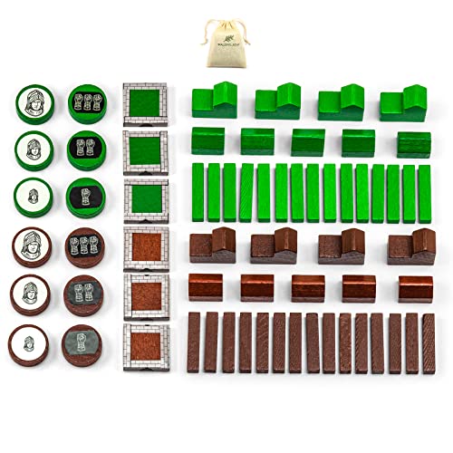Waldfelsen® Spielfiguren aus Holz - 8 Städte, 10 Siedlungen, 30 Straßen, 12 Ritter und 6 Stadtmauern geeignet für die Ergänzung vom Basisspiel und der Erweiterung Städte und Ritter von Die Siedler von Waldfelsen
