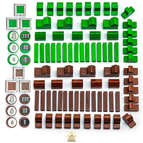 Waldfelsen Spielfiguren aus Holz 8 Städte, 10 Siedlungen, 30 Straßen, 30 Schiffe, 12 Ritter und 6 Stadtmauern mit Aufklebern geeignet für die 5-6 Spieler Ergänzung von Die Siedler von Waldfelsen