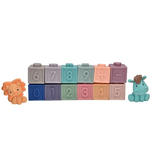 Walfront Quetschspielzeug, Pädagogisch Geprägte, Leuchtende Farben, Kaubare Baby-Softblöcke, 14 Stück, für Kleinkinder, Spielzeug für Jungen und Mädchen (1046) von Walfront