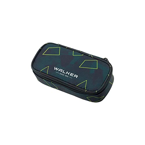 Walker 49113-363 - Schlamperbox "Green Polygon", Federmappe mit geräumigem Hauptfach, doppelseitiger Trennwand mit 20 Stiftfächern, Zippfach und robustem Reißverschluss von Walker