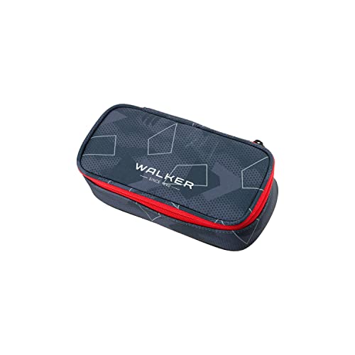 Walker 49113-376 - Schlamperbox "Grey Polygon", Federmappe mit geräumigem Hauptfach, doppelseitiger Trennwand mit 20 Stiftfächern, Zippfach und robustem Reißverschluss von Walker
