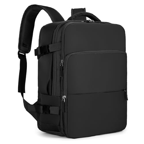 Walmeck Schwarzer Fitness- für Männer, Erweiterbares Wasser- mit Dem Zugelassenen Camping-Wanderrucksack mit USB-Anschluss, Schuhefach, Reichlich Platz (2210) von Walmeck