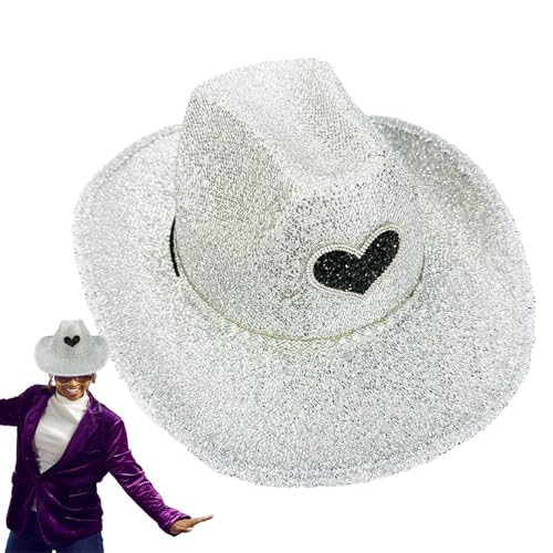 Walopola Glitzernder Cowboyhut für Herren – Western Sparkly Disco Cowboyhut – Party-Kopfbedeckung, Kostümzubehör für Halloween Junggesellinnenabschied von Walopola