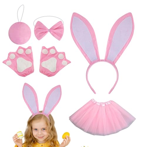 Walopola Osterhasen-Kostüm-Set, bunte Ohren, Stirnband, Fliege, Schwanz, niedliches Häschen-Stirnband, Zubehör, Partyzubehör für Damen, Mädchen Walopola Osterhasen-Kostüm-Set, bunte Ohren, Stirnband, Fliege, Schwanz, niedliches Häschen-Stirnband, Zubehör, Partyzubehör für Damen, Mädchen von Walopola