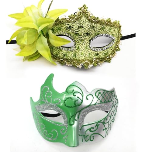 1 Paar Augenmaske Venice Mascarade Masken Venezianische Gesichtsmaske Karneval Maske Maskerade-Maske Bemalte Paarmaske,für Halloween Party Kostüm Ball Abend Abschlussball,Grünsilber von Wambere
