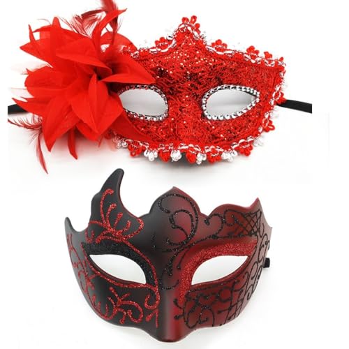 1 Paar Augenmaske Venice Mascarade Masken Venezianische Gesichtsmaske Karneval Maske Maskerade-Maske Bemalte Paarmaske,für Halloween Party Kostüm Ball Abend Abschlussball,Schwarztiefrot von Wambere