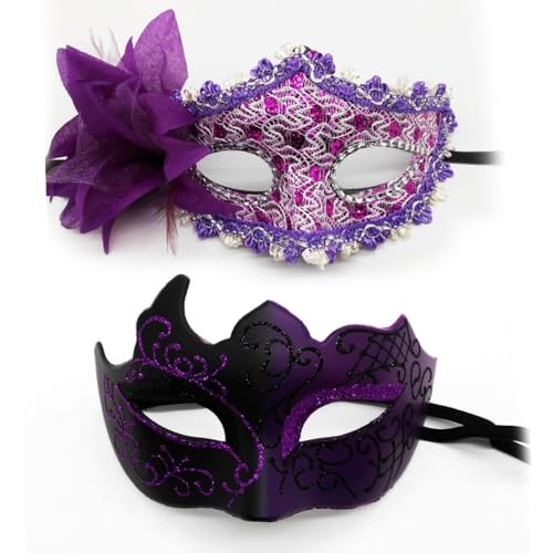 1 Paar Augenmaske Venice Mascarade Masken Venezianische Gesichtsmaske Karneval Maske Maskerade-Maske Bemalte Paarmaske,für Halloween Party Kostüm Ball Abend Abschlussball,Schwarzviolett von Wambere