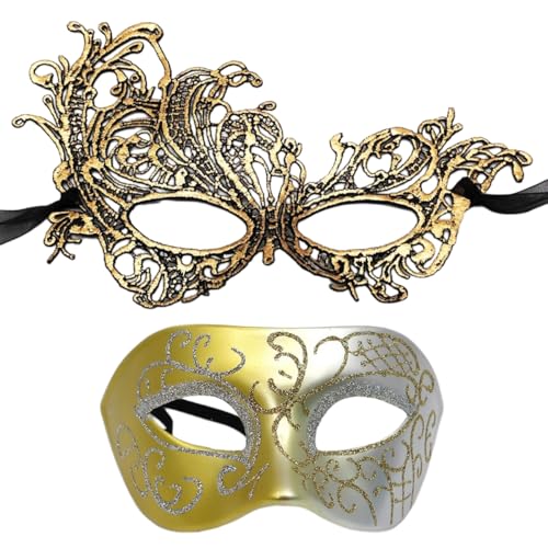 1 Satz mit 2 Bemalte Maske,Karnevalsmaske,Maskerade-MaskeParty Maske,Karneval Augenmaske,Maskenball Kostümzubehör,Gothic Maskerade Gesichtsmasken,für Karnevals Halloween Party,Gold Silber 1 Satz mit 2 Bemalte Maske,Karnevalsmaske,Maskerade-MaskeParty Maske,Karneval Augenmaske,Maskenball Kostümzubehör,Gothic Maskerade Gesichtsmasken,für Karnevals Halloween Party,Gold Silber von Wambere