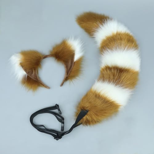 1 Set Fuchs-Stirnband und Fuchsschwanz-Set Haarbänder Haarreifen Kopfschmuck Haarschmuck für Cosplay Kostüm Party Dekoration Dressing Parteien Faschingskostüm,Schnallenschwanz,Kamel Weiß A von Wambere