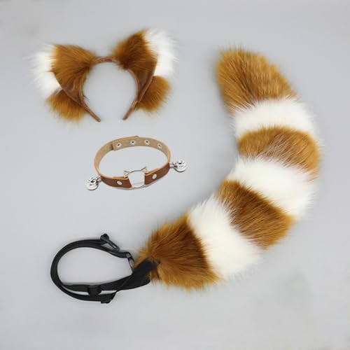 1 Set Fuchs-Stirnband und Fuchsschwanz-Set Haarbänder Haarreifen Kopfschmuck Haarschmuck für Cosplay Kostüm Party Dekoration Dressing Parteien Faschingskostüm,Schnallenschwanz,Kamel Weiß B von Wambere