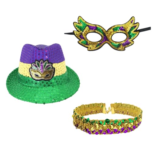 1 Set Maskenmaske Federstirnband Armband Halsband aus Pailletten Venezianische Maske Augenmaske Maskerade Maske Maskenarmband Karnevalskragen für Halloween Party Kostüm Ball,Mischfarbe C von Wambere