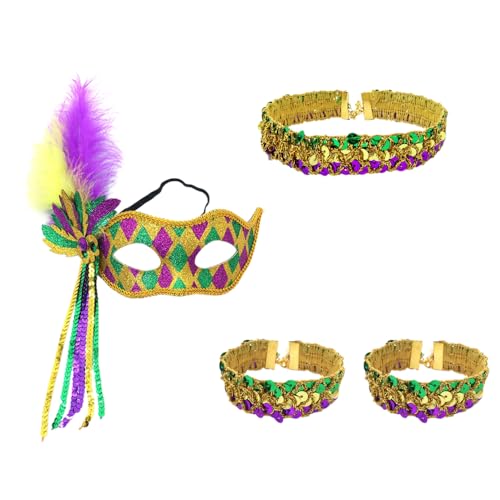 1 Set Maskenmaske Federstirnband Armband Halsband aus Pailletten Venezianische Maske Augenmaske Maskerade Maske Maskenarmband Karnevalskragen für Halloween Party Kostüm Ball,Mischfarbe D 1 Set Maskenmaske Federstirnband Armband Halsband aus Pailletten Venezianische Maske Augenmaske Maskerade Maske Maskenarmband Karnevalskragen für Halloween Party Kostüm Ball,Mischfarbe D von Wambere