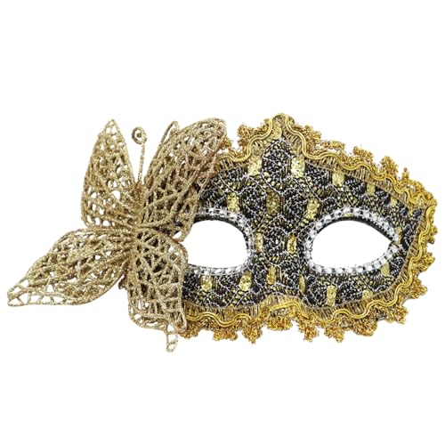 1 Stück Halbgesichtsmaske mit Schmetterling an der Seite,Venezianische Maskerade Maske Schmetterlingsmaske Halloween Augenmaske für Abschlussball Karneval Kostüm Festivals Zubehör,Schwarzes Gold von Wambere