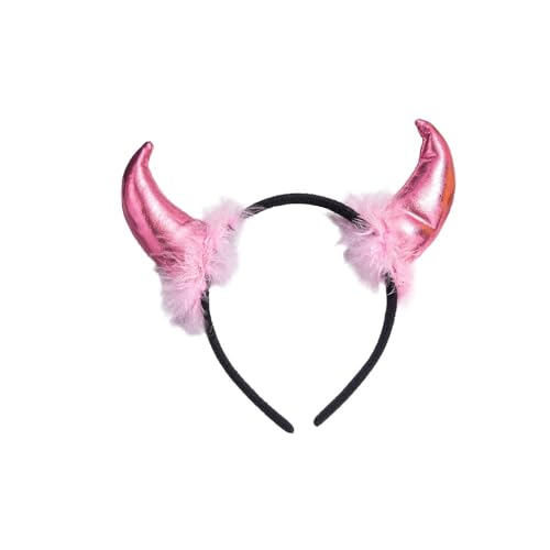 1 Stück Teufelshörner Haarreif Teufelsohren Haarband mit Feder,Vampir Devil Ears Kopfschmuck,Teufel Stirnband Karneval Halloween Kostüm Damen Herren Kopfbedeckung Accessoire,Rosa von Wambere