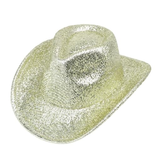 1 Stück Western Cowboyhut mit Pailletten Unisex Glitzer Kappe Bühnenpartyhut Vintage Breiter Krempe Jazzhut Partyhut für Abschlussball Bühnenperformance Disko Maskerade Festival,Champagner von Wambere