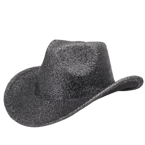 1 Stück Western Cowboyhut mit Pailletten Unisex Glitzer Kappe Bühnenpartyhut Vintage Breiter Krempe Jazzhut Partyhut für Abschlussball Bühnenperformance Disko Maskerade Festival,Schwarz von Wambere