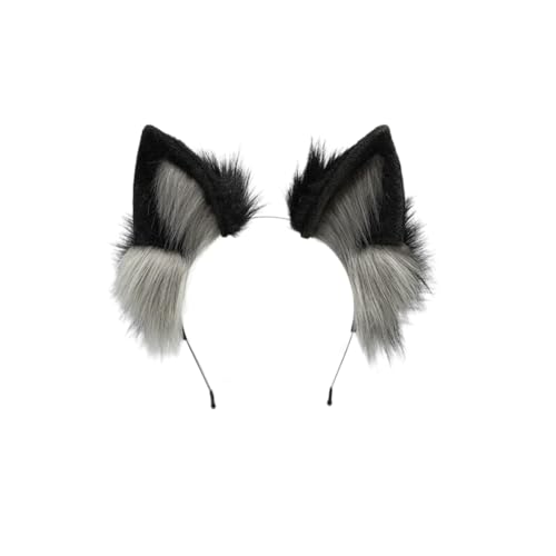 Handgemachte Fuchs Ohren Haarband Haarreif Katze Ohr Stirnband Wolf Ohren Stirnband Haarschmuck Halloween Weihnachten Kostüm Anime Cosplay Kopfbedeckung,Kunstpelz Fuchs Wolf Schwanz,Schwarzgrau A Handgemachte Fuchs Ohren Haarband Haarreif Katze Ohr Stirnband Wolf Ohren Stirnband Haarschmuck Halloween Weihnachten Kostüm Anime Cosplay Kopfbedeckung,Kunstpelz Fuchs Wolf Schwanz,Schwarzgrau A von Wambere