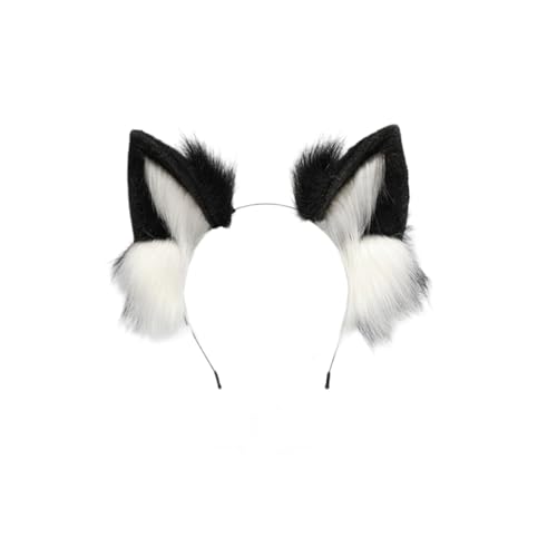 Handgemachte Fuchs Ohren Haarband Haarreif Katze Ohr Stirnband Wolf Ohren Stirnband Haarschmuck Halloween Weihnachten Kostüm Anime Cosplay Kopfbedeckung,Kunstpelz Fuchs Wolf Schwanz,Schwarzweiß A Handgemachte Fuchs Ohren Haarband Haarreif Katze Ohr Stirnband Wolf Ohren Stirnband Haarschmuck Halloween Weihnachten Kostüm Anime Cosplay Kopfbedeckung,Kunstpelz Fuchs Wolf Schwanz,Schwarzweiß A von Wambere
