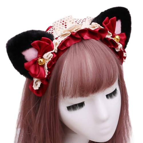 Lolita-Stirnband mit Spitze Katzenohren Stirnband,Katze Haarbänder Haarschmuck,Retro Haarreifen Kopfschmuck Haarschmuck für Cosplay Kostüm Party Dekoration Dressing Parteien Halloween,Weinrot B Lolita-Stirnband mit Spitze Katzenohren Stirnband,Katze Haarbänder Haarschmuck,Retro Haarreifen Kopfschmuck Haarschmuck für Cosplay Kostüm Party Dekoration Dressing Parteien Halloween,Weinrot B von Wambere