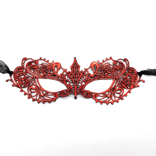 Maskerade Maske Sexy Spitze Masken Venezianischen Masquerade Maske Ball Maske Carneval Maske Dame Mädchen Halloween Abschlussball Karneval Kostümparty Cosplay Party Maske Kostüm Zubehör,Rot von Wambere