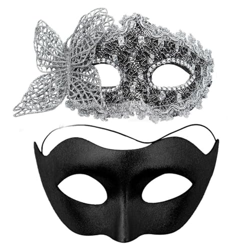 Wambere 1 Satz mit 2 Schmetterlings-Maske,Gothic Gesichtsmasken,Dekorative Augenmaske,Maskerade Paar Masken,Maskerade Maske Venezianische,für Halloween Karneval Party Kostüm Cosplay,Schwarz Silber Wambere 1 Satz mit 2 Schmetterlings-Maske,Gothic Gesichtsmasken,Dekorative Augenmaske,Maskerade Paar Masken,Maskerade Maske Venezianische,für Halloween Karneval Party Kostüm Cosplay,Schwarz Silber von Wambere