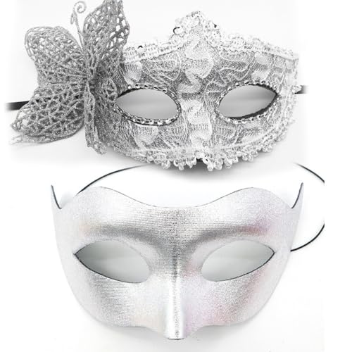 Wambere 1 Satz mit 2 Schmetterlings-Maske,Gothic Gesichtsmasken,Dekorative Augenmaske,Maskerade Paar Masken,Maskerade Maske Venezianische,für Halloween Karneval Party Kostüm Cosplay,Silber Wambere 1 Satz mit 2 Schmetterlings-Maske,Gothic Gesichtsmasken,Dekorative Augenmaske,Maskerade Paar Masken,Maskerade Maske Venezianische,für Halloween Karneval Party Kostüm Cosplay,Silber von Wambere